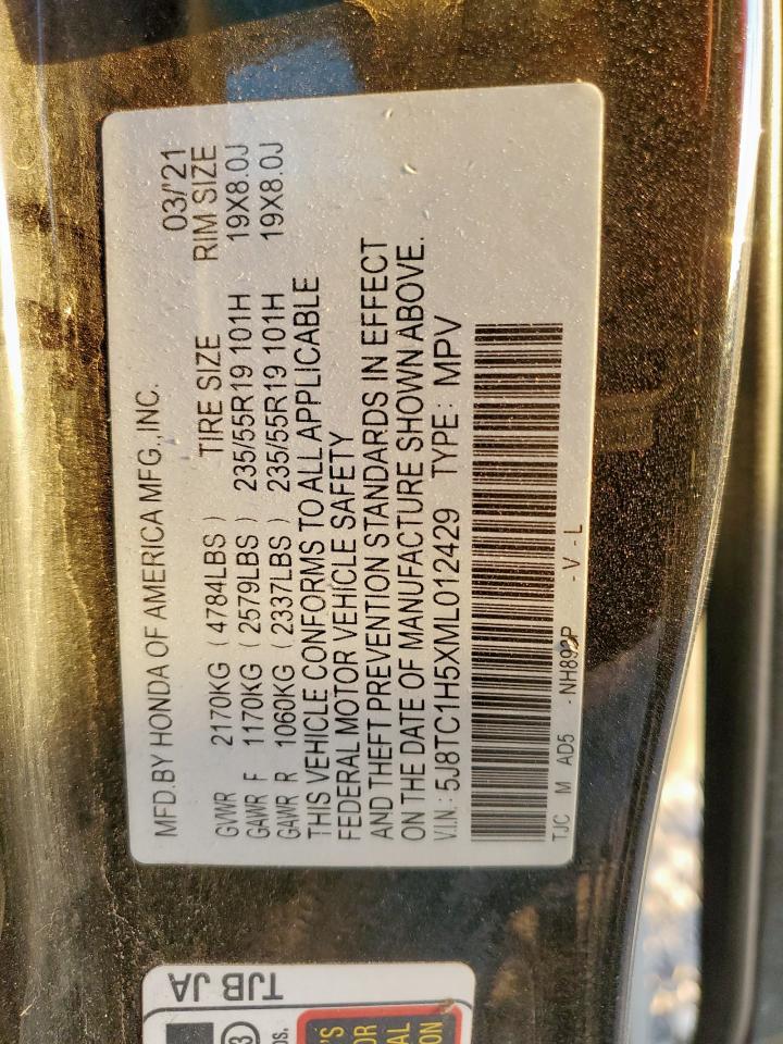 2021 Acura Rdx Technology VIN: 5J8TC1H5XML012429 Lot: 92454295