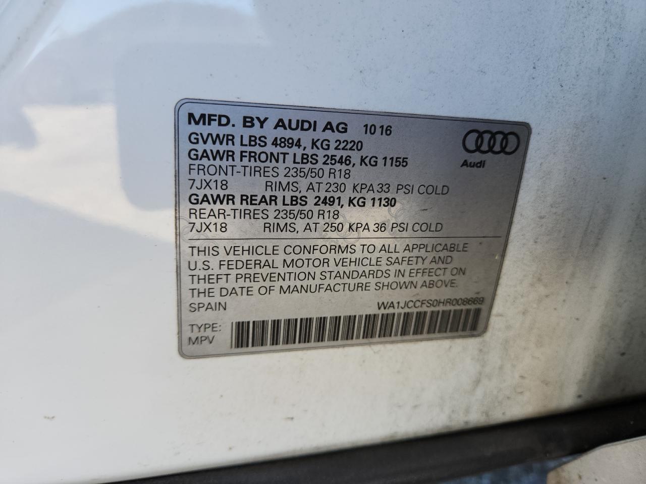 2017 Audi Q3 Premium Plus VIN: WA1JCCFS0HR008669 Lot: 92655535