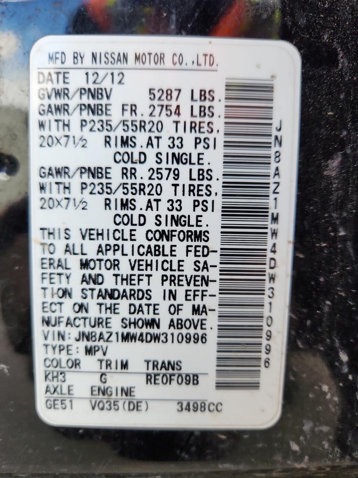 2013 Nissan Murano S VIN: JN8AZ1MW4DW310996 Lot: 93048245