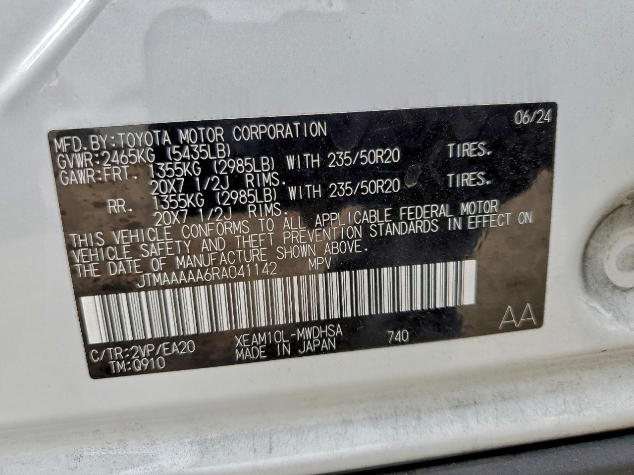 2024 Toyota Bz4X Xle VIN: JTMAAAAA6RA041142 Lot: 93872235