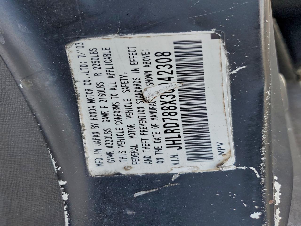 2003 Honda Cr-V Ex VIN: JHLRD788X3C042308 Lot: 93863985