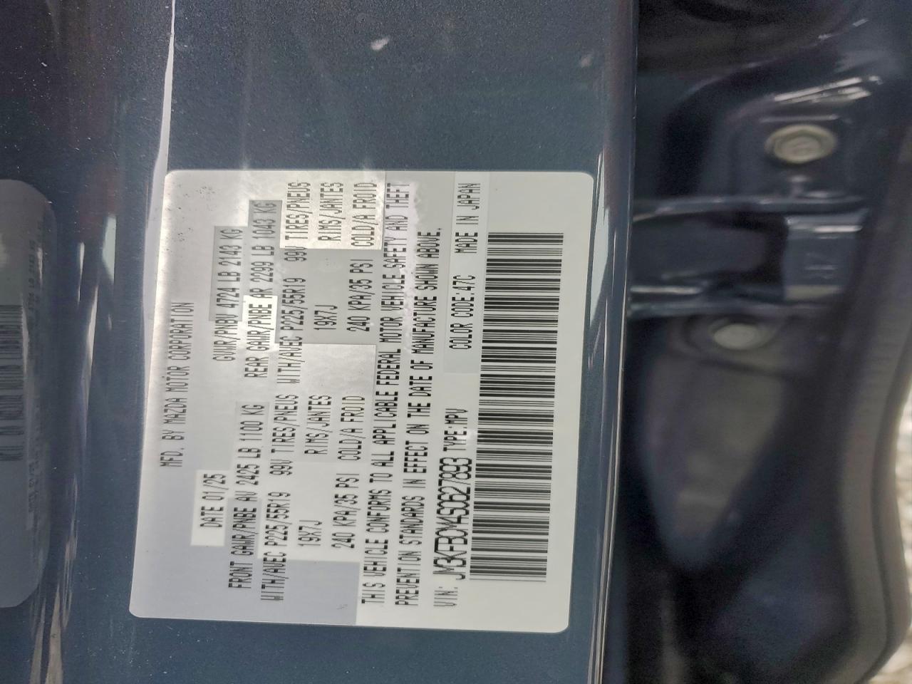 2025 Mazda Cx-5 Preferred VIN: JM3KFBCM4S0627893 Lot: 94446655