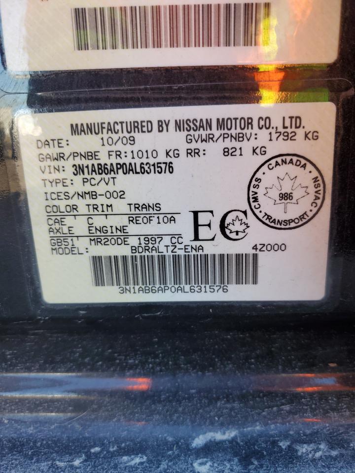 2010 Nissan Sentra 2.0 VIN: 3N1AB6AP0AL631576 Lot: 93499025