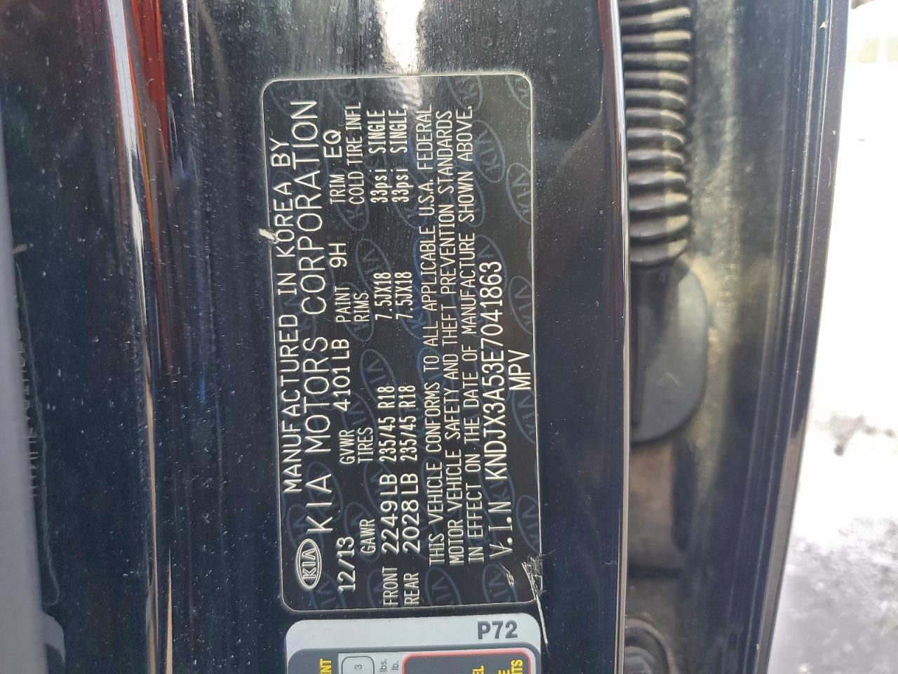 2014 Kia Soul ! VIN: KNDJX3A53E7041863 Lot: 93326655