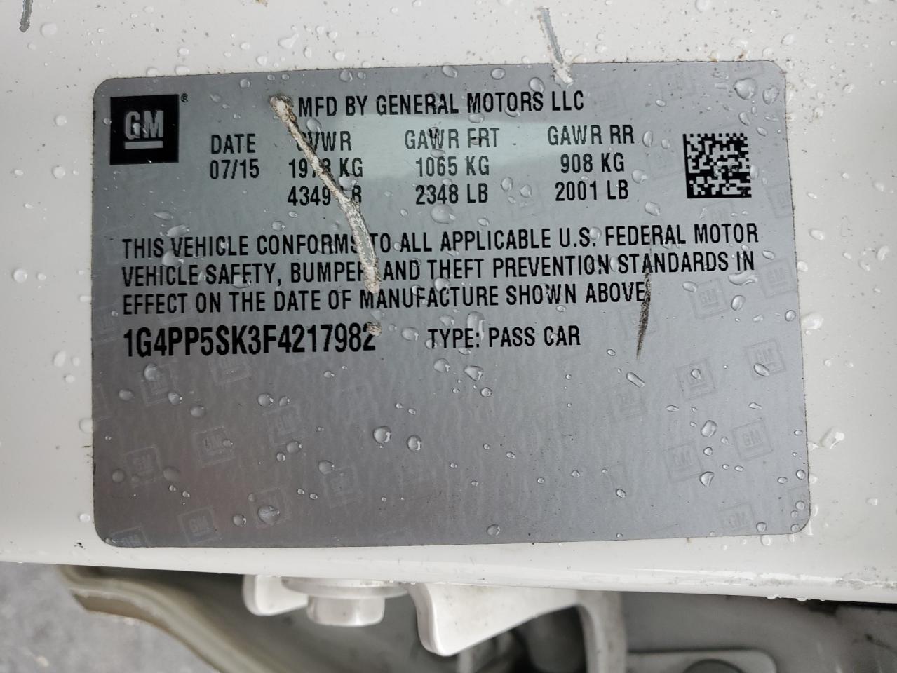 2015 Buick Verano VIN: 1G4PP5SK3F4217982 Lot: 91922125