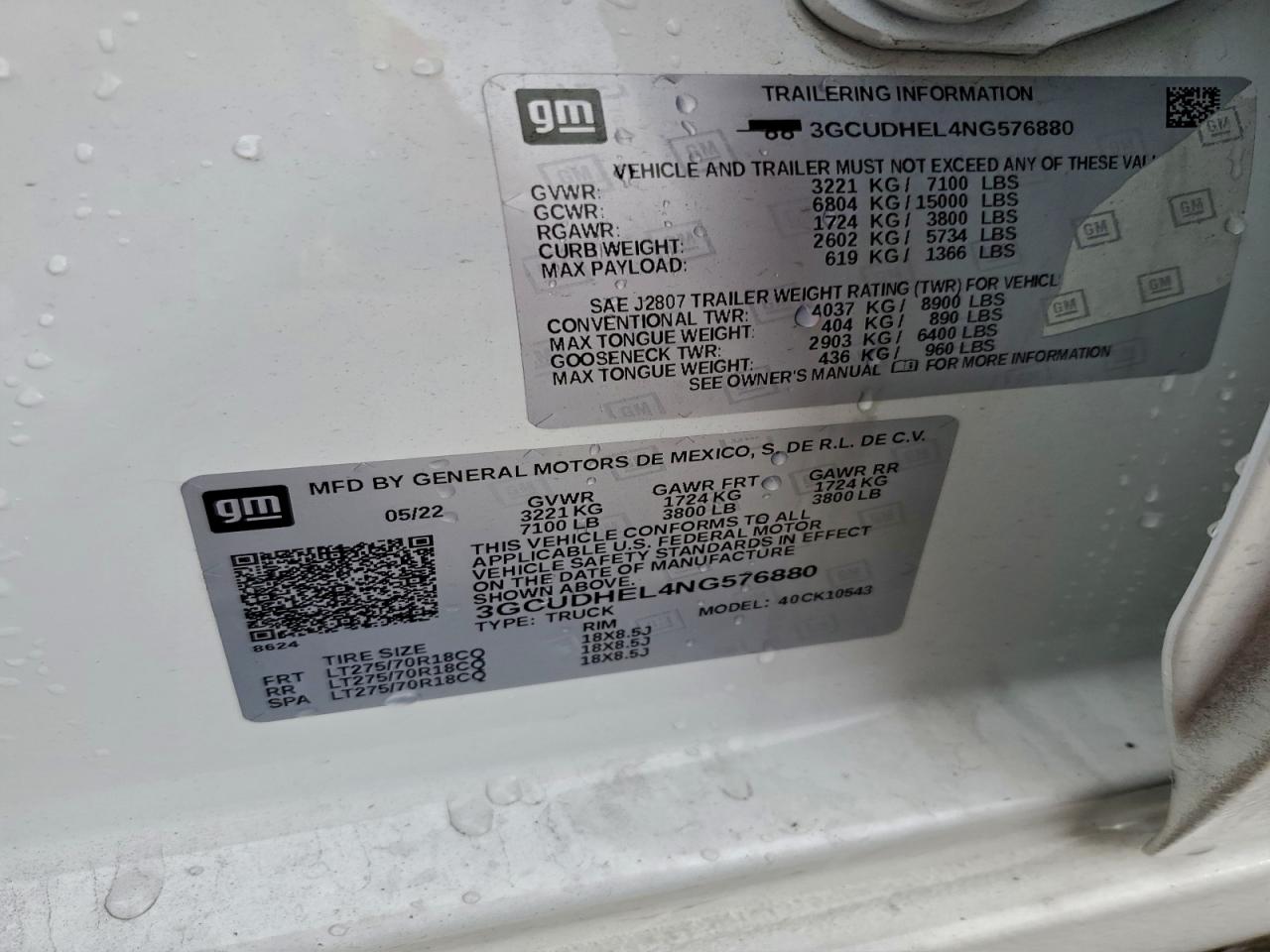 2022 Chevrolet Silverado K1500 Zr2 VIN: 3GCUDHEL4NG576880 Lot: 93394155