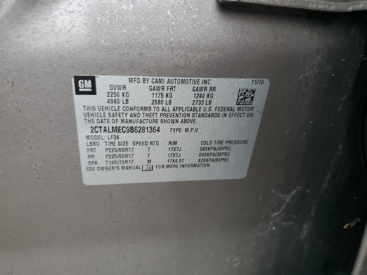 2011 GMC Terrain Sle VIN: 2CTALMEC9B6281364 Lot: 91766855