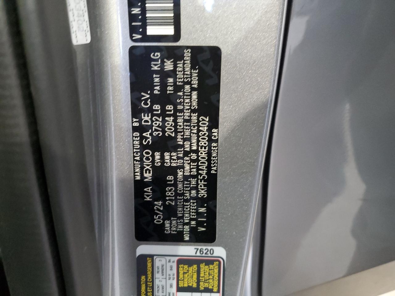 2024 Kia Forte Gt Line VIN: 3KPF54AD0RE803402 Lot: 85416895