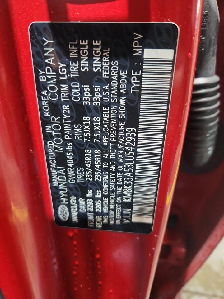 2020 Hyundai Kona Limited VIN: KM8K33A53LU542939 Lot: 93486685