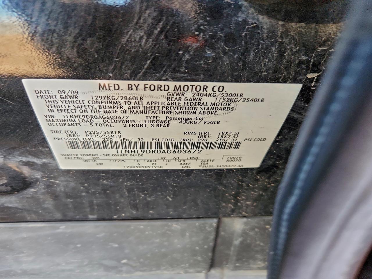 2010 Lincoln Mks VIN: 1LNHL9DR0AG603672 Lot: 94173145