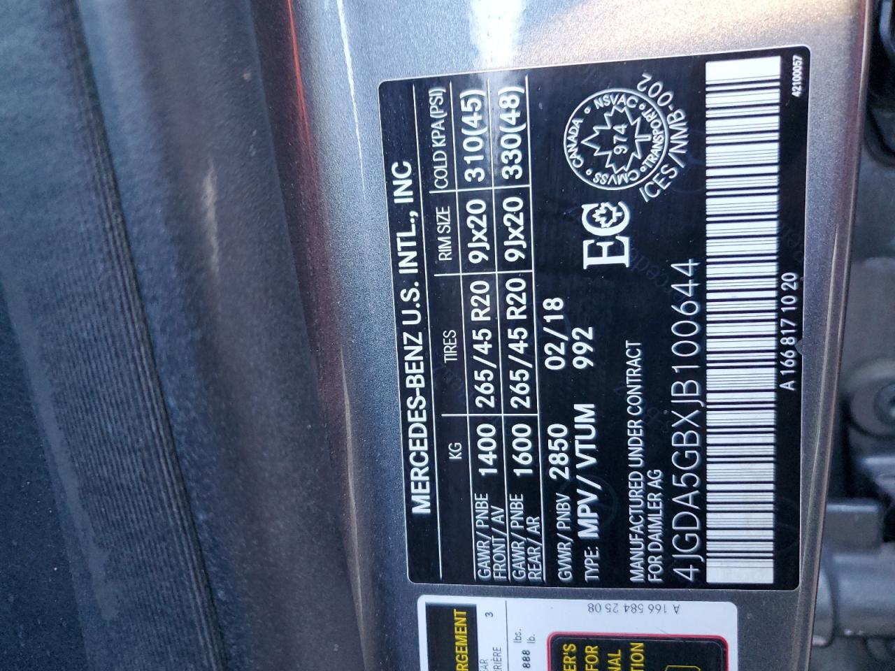 2018 Mercedes-Benz Gle 400 4Matic VIN: 4JGDA5GBXJB100644 Lot: 93262485