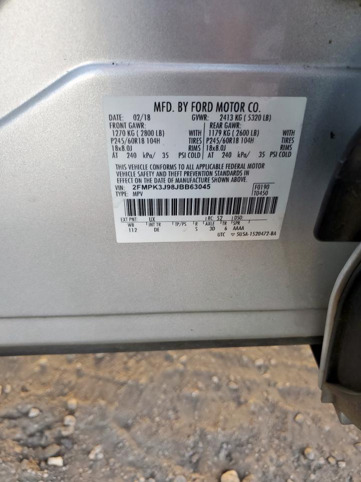 2018 Ford Edge Sel VIN: 2FMPK3J98JBB63045 Lot: 92214705