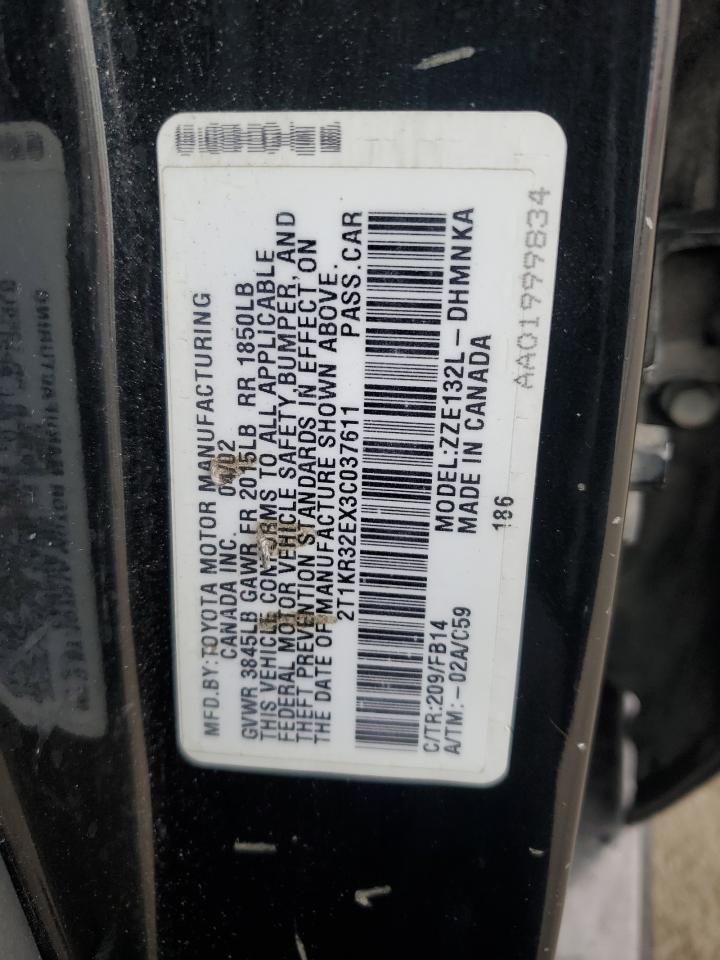 2003 Toyota Corolla Matrix Xr VIN: 2T1KR32EX3C037611 Lot: 93204685