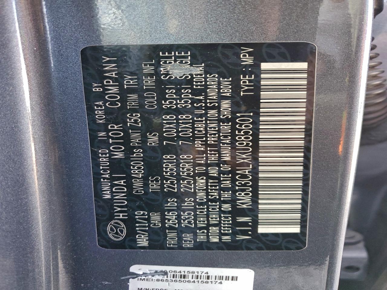 2019 Hyundai Tucson Limited VIN: KM8J3CALXKU985601 Lot: 94137905