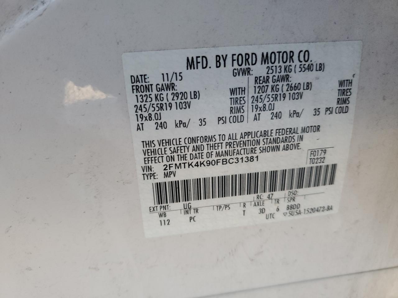 2015 Ford Edge Titanium VIN: 2FMTK4K90FBC31381 Lot: 91085625