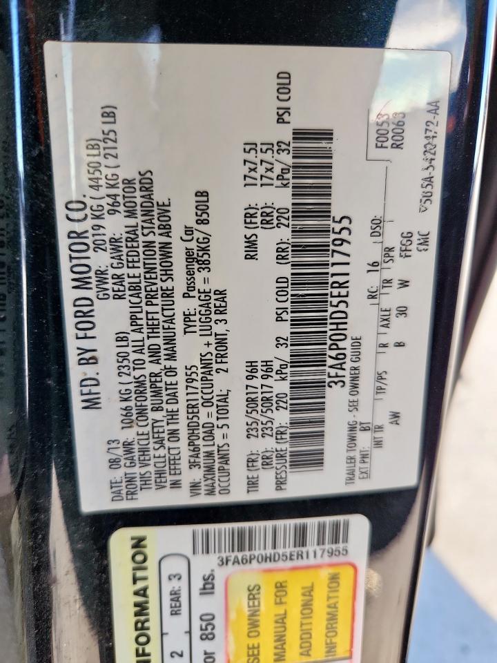 2014 Ford Fusion Se VIN: 3FA6P0HD5ER117955 Lot: 92919505