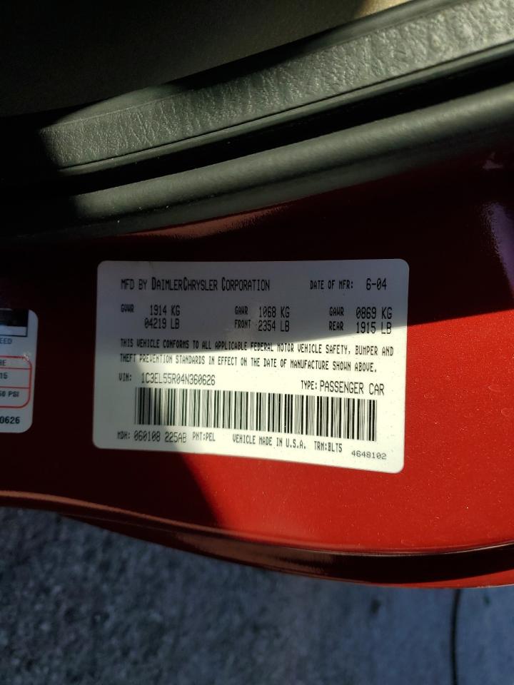 2004 Chrysler Sebring Lxi VIN: 1C3EL55R04N360626 Lot: 91457785