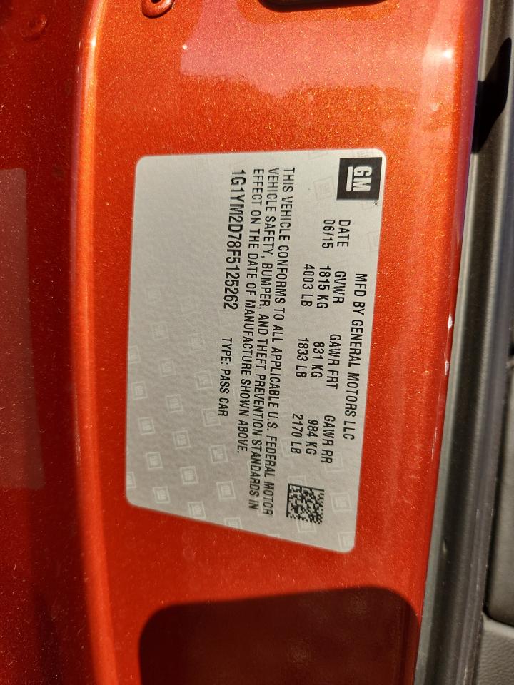 2015 Chevrolet Corvette Stingray Z51 3Lt VIN: 1G1YM2D78F5125262 Lot: 91464145