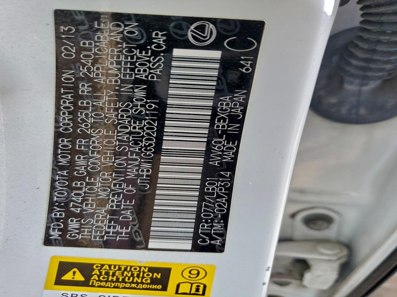 2013 Lexus Es 300H VIN: JTHBW1GG3D2021191 Lot: 94484725