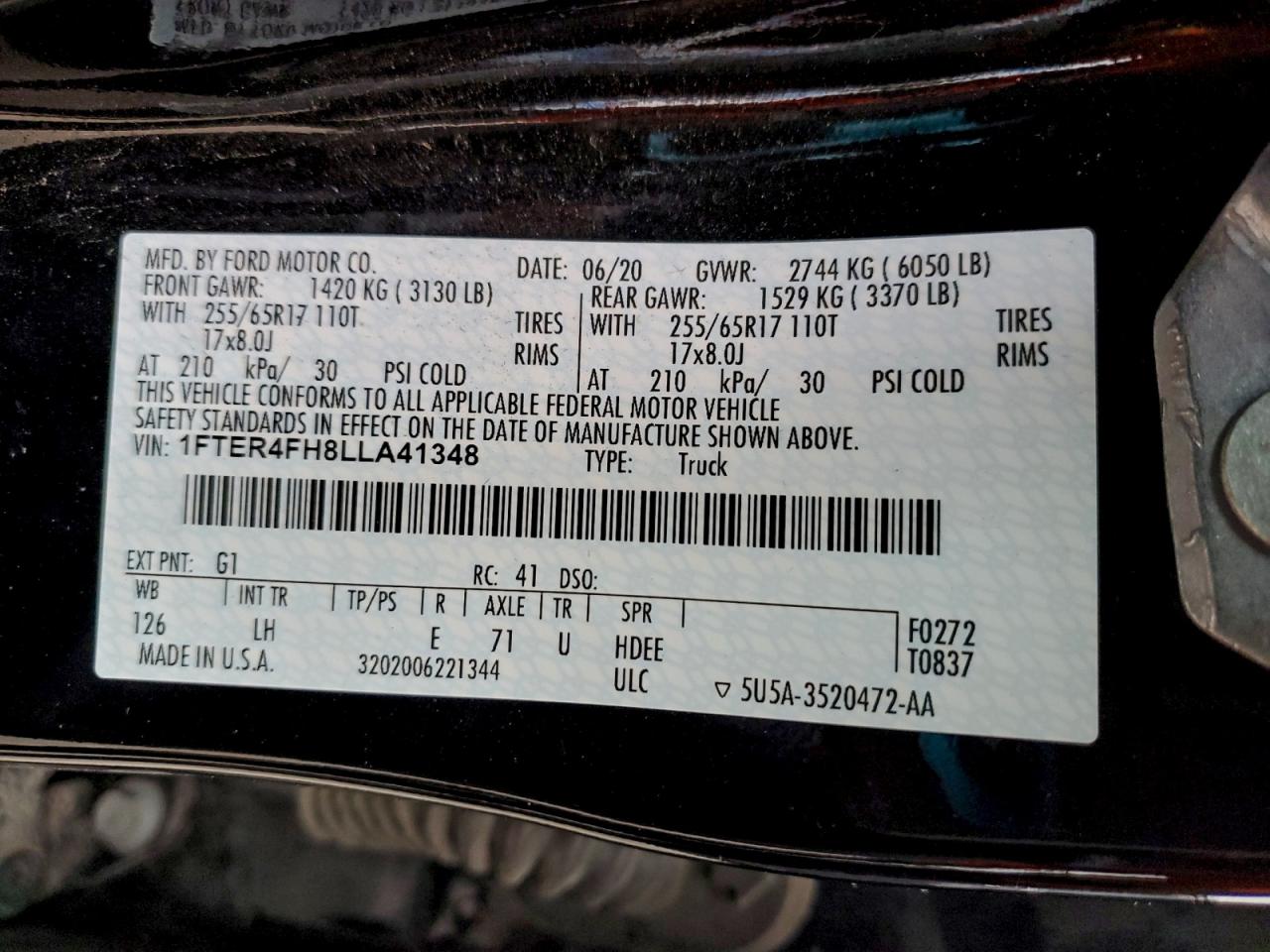 2020 Ford Ranger Xl VIN: 1FTER4FH8LLA41348 Lot: 93347505