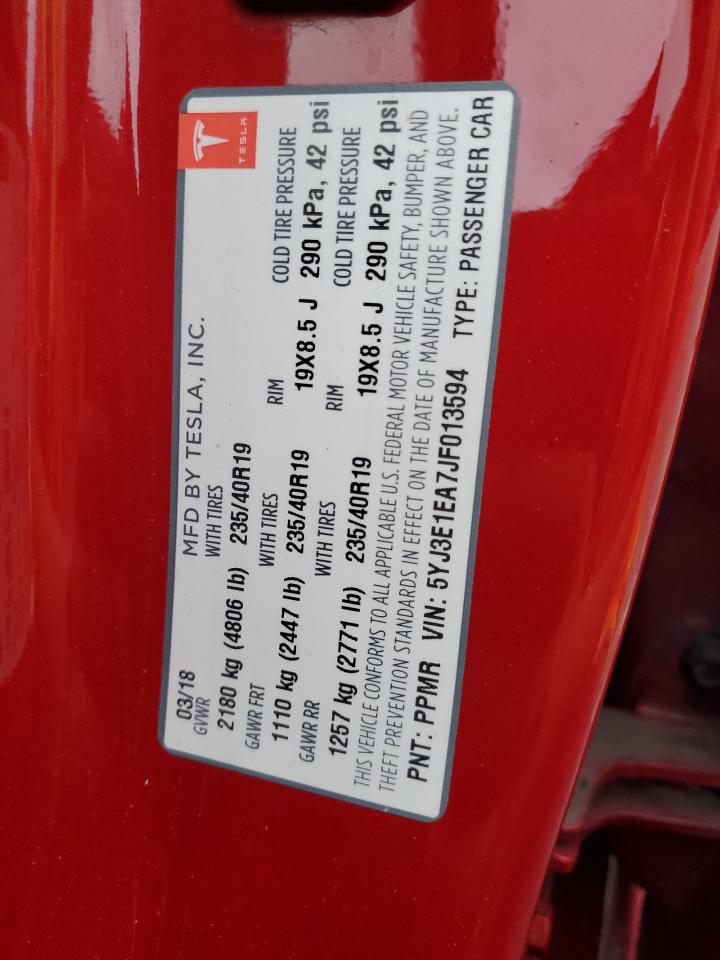 2018 Tesla Model 3 VIN: 5YJ3E1EA7JF013594 Lot: 93286035