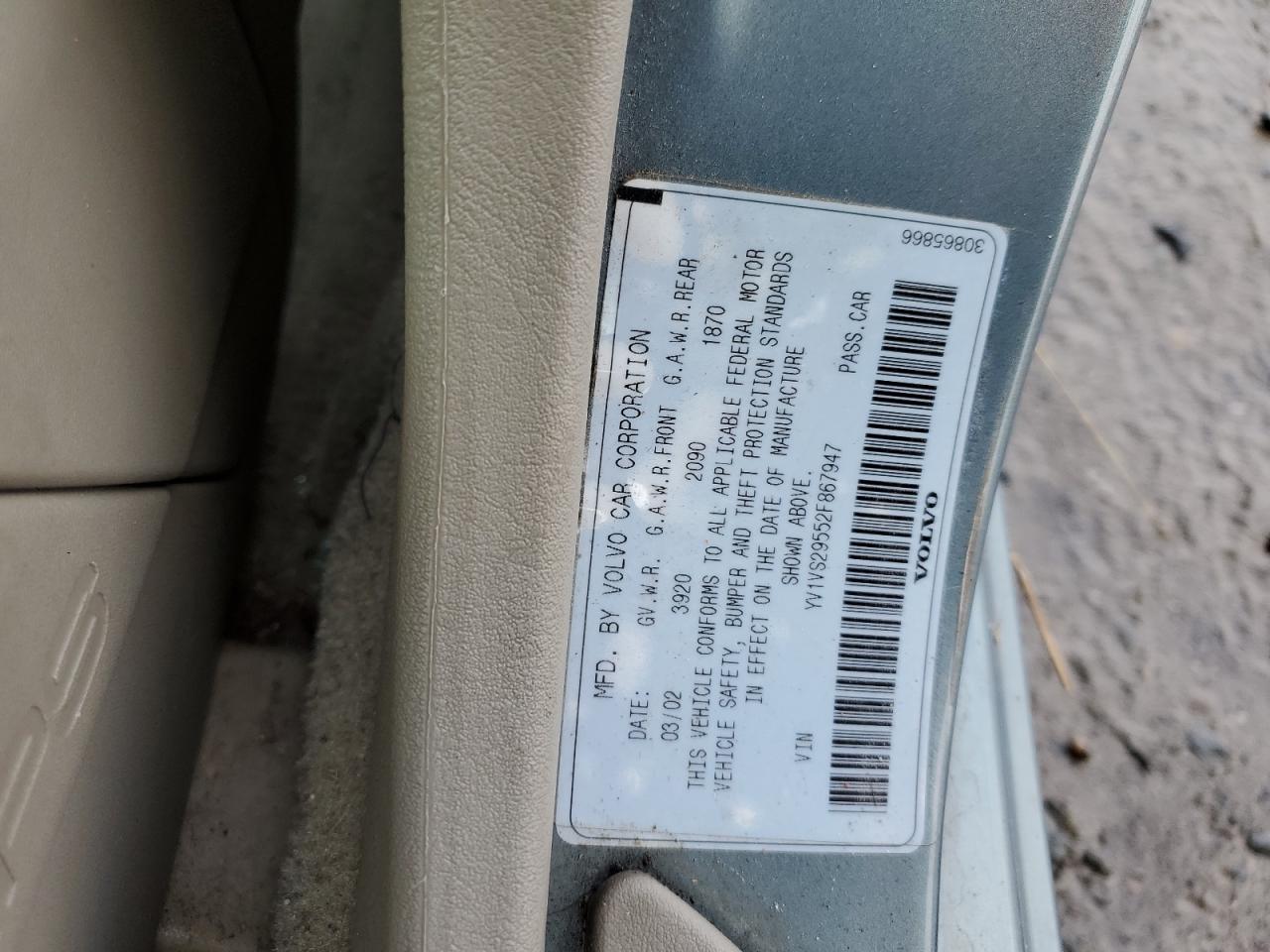 2002 Volvo S40 1.9T VIN: YV1VS29552F867947 Lot: 93559155