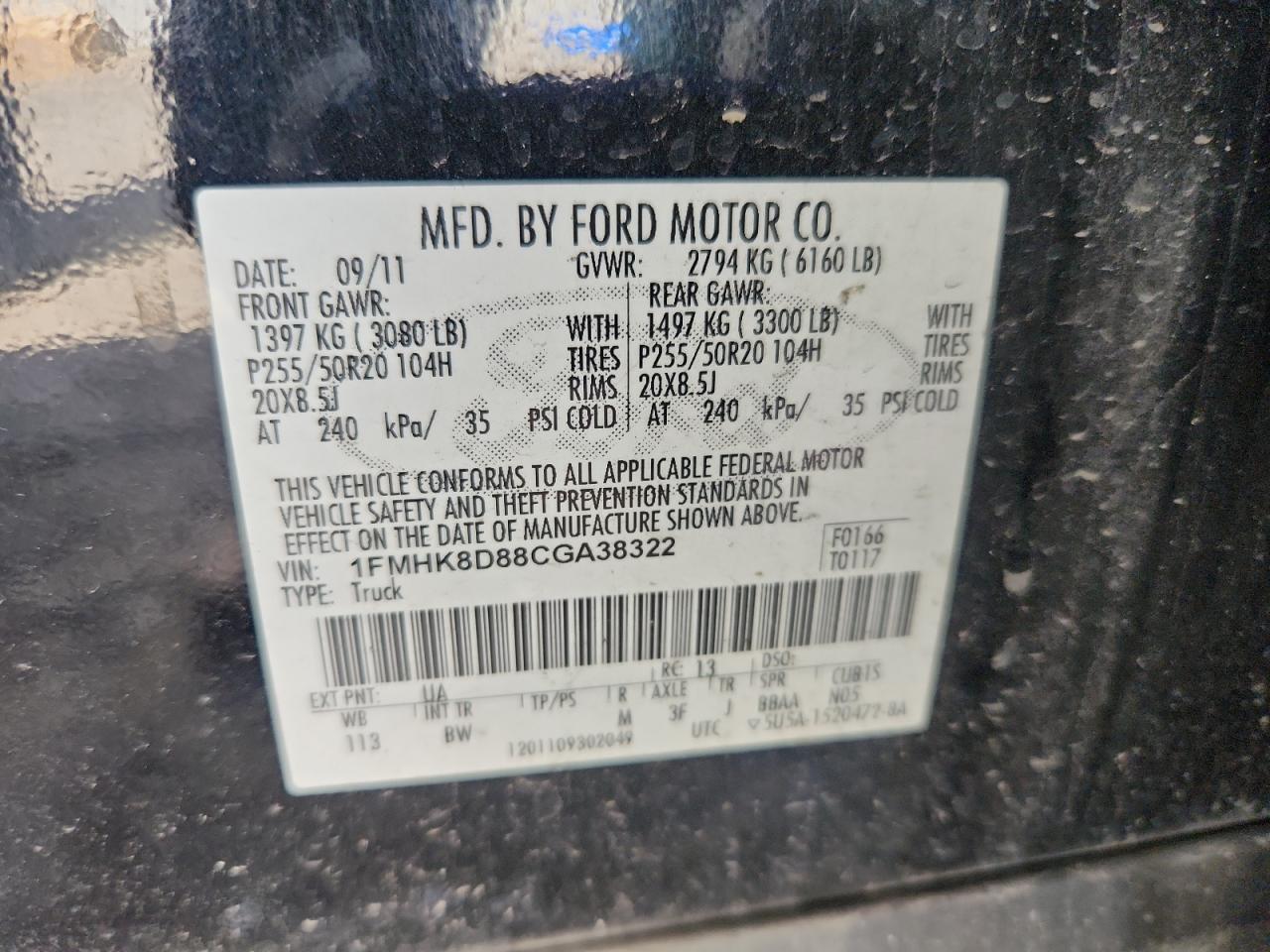 2012 Ford Explorer Xlt VIN: 1FMHK8D88CGA38322 Lot: 91718545