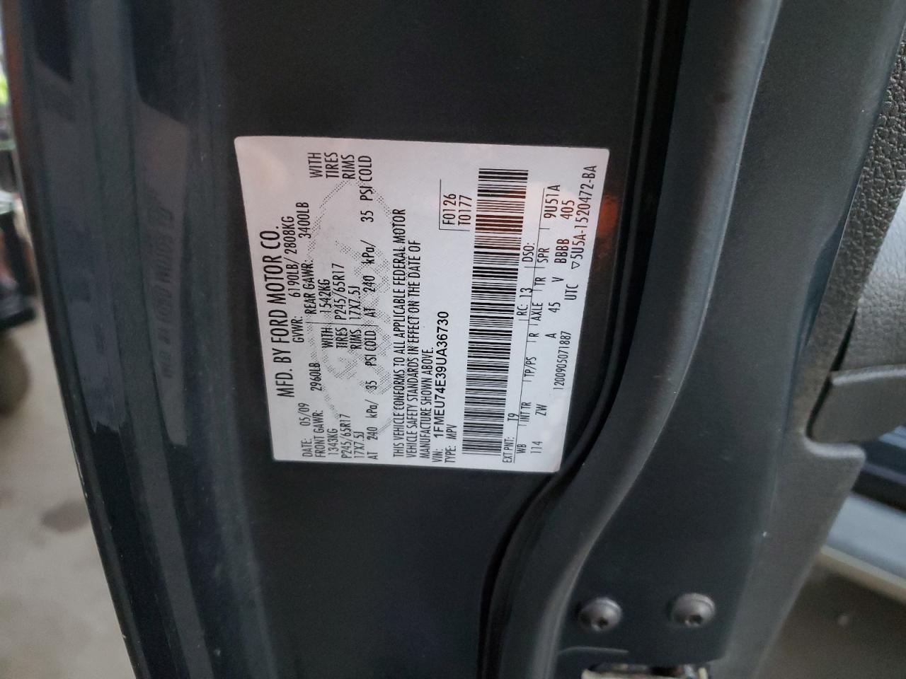 2009 Ford Explorer Eddie Bauer VIN: 1FMEU74E39UA36730 Lot: 93228735