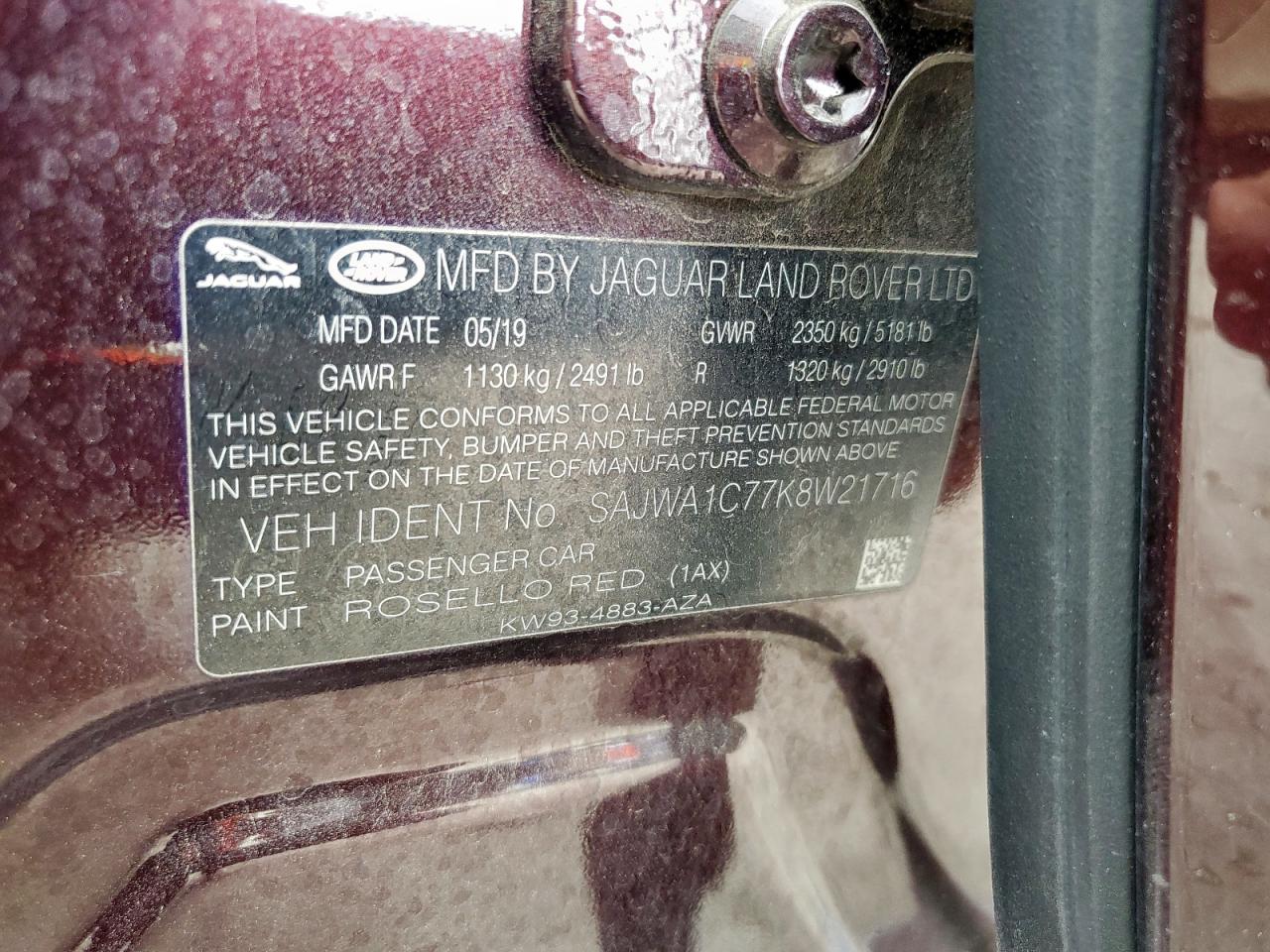 2019 Jaguar Xj R - Sport VIN: SAJWA1C77K8W21716 Lot: 93028045