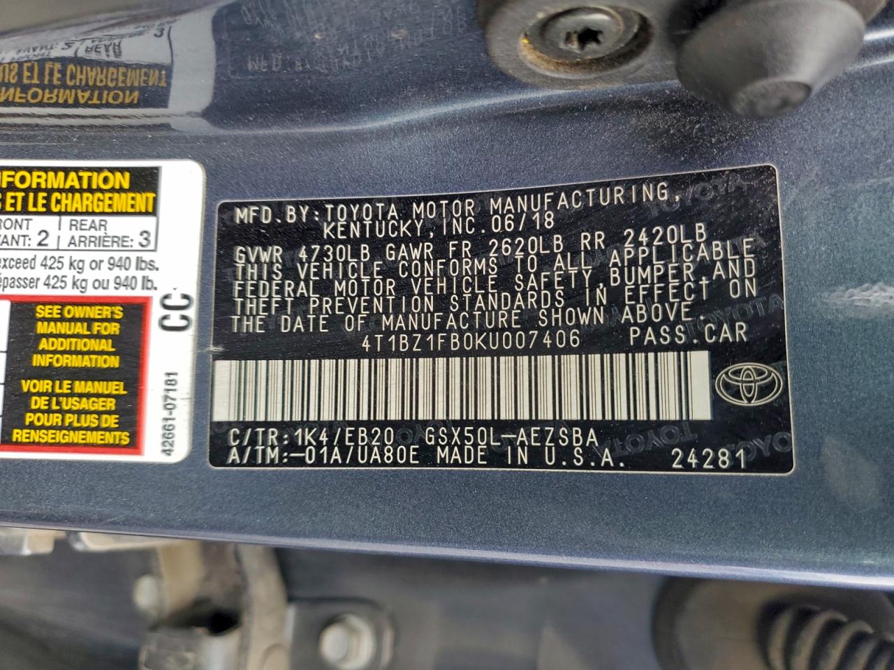 2019 Toyota Avalon Xle VIN: 4T1BZ1FB0KU007406 Lot: 94191415