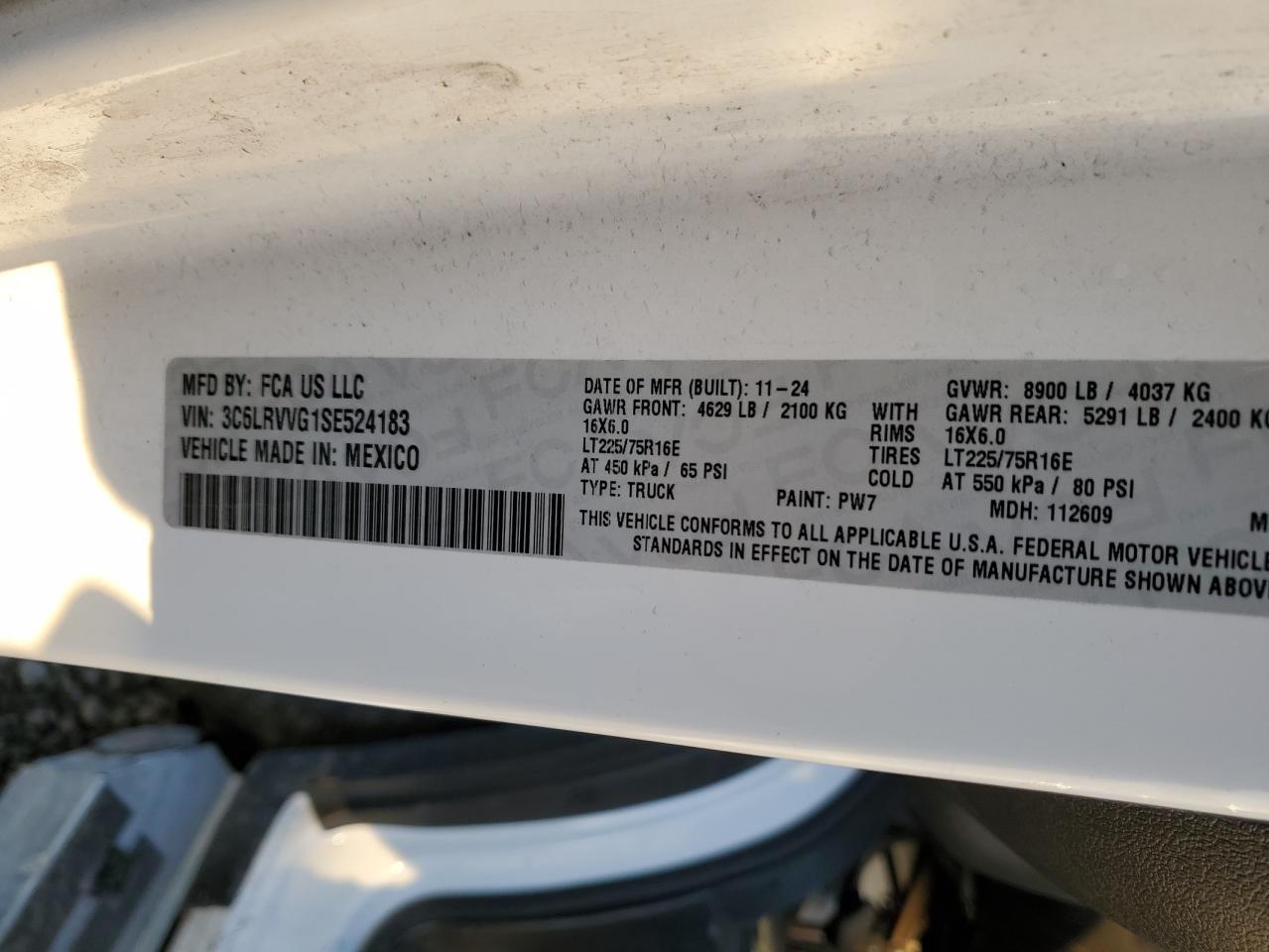 2025 Ram Promaster 2500 2500 Standard VIN: 3C6LRVVG1SE524183 Lot: 93016025