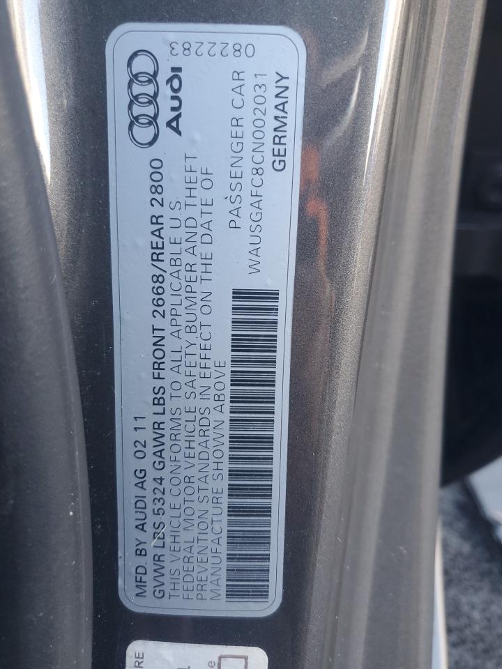 2012 Audi A7 Prestige VIN: WAUSGAFC8CN002031 Lot: 93968935