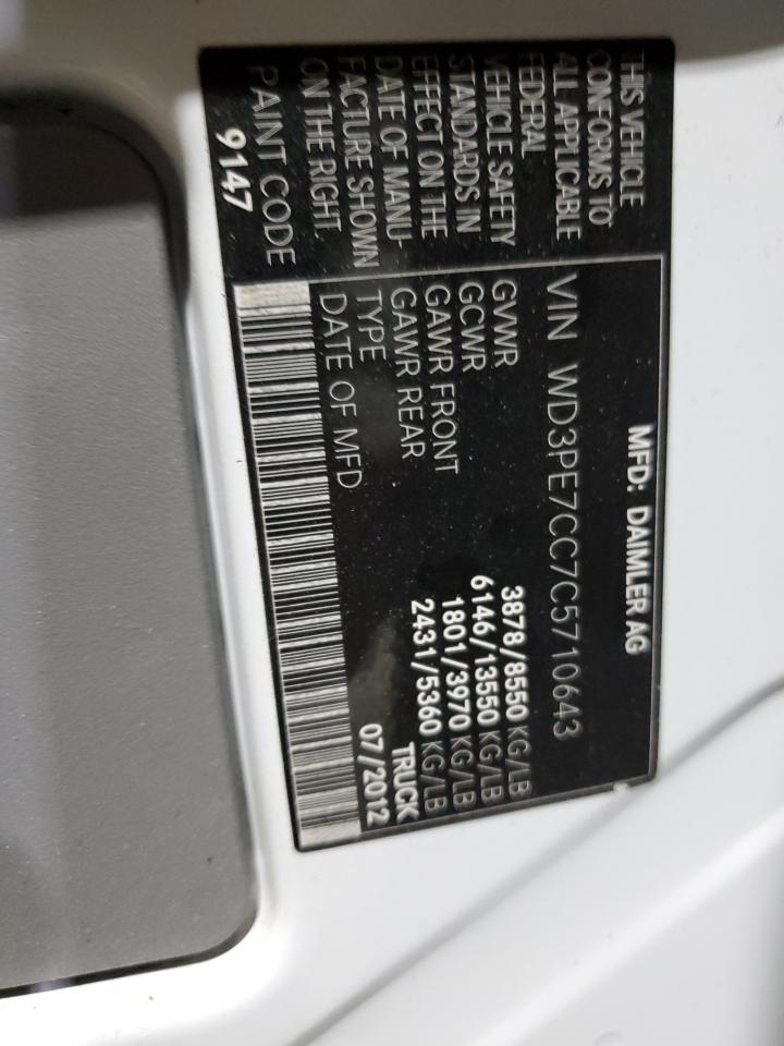 2012 Mercedes-Benz Sprinter 2500 VIN: WD3PE7CC7C5710643 Lot: 93558175