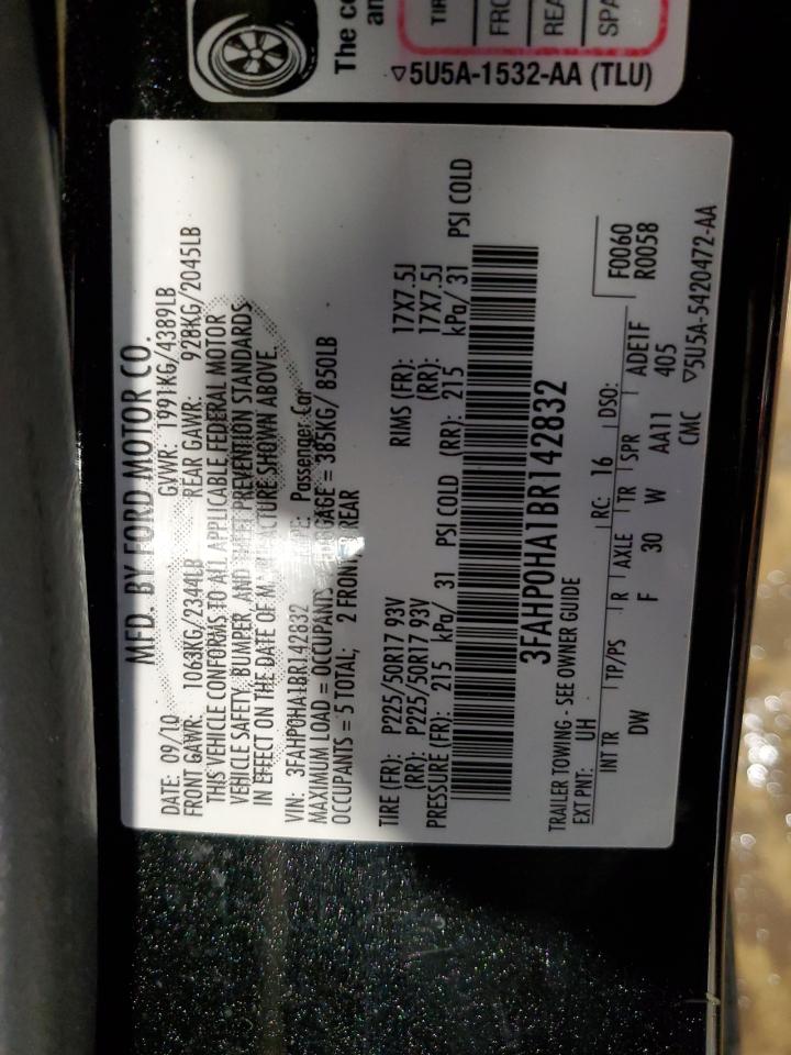 2011 Ford Fusion Se VIN: 3FAHP0HA1BR142832 Lot: 92630015