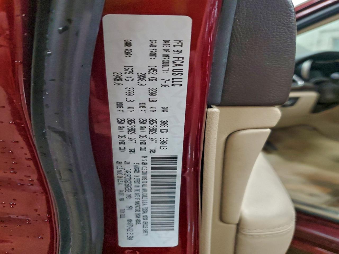 2016 Jeep Grand Cherokee Overland VIN: 1C4RJFCTXGC506392 Lot: 93891135