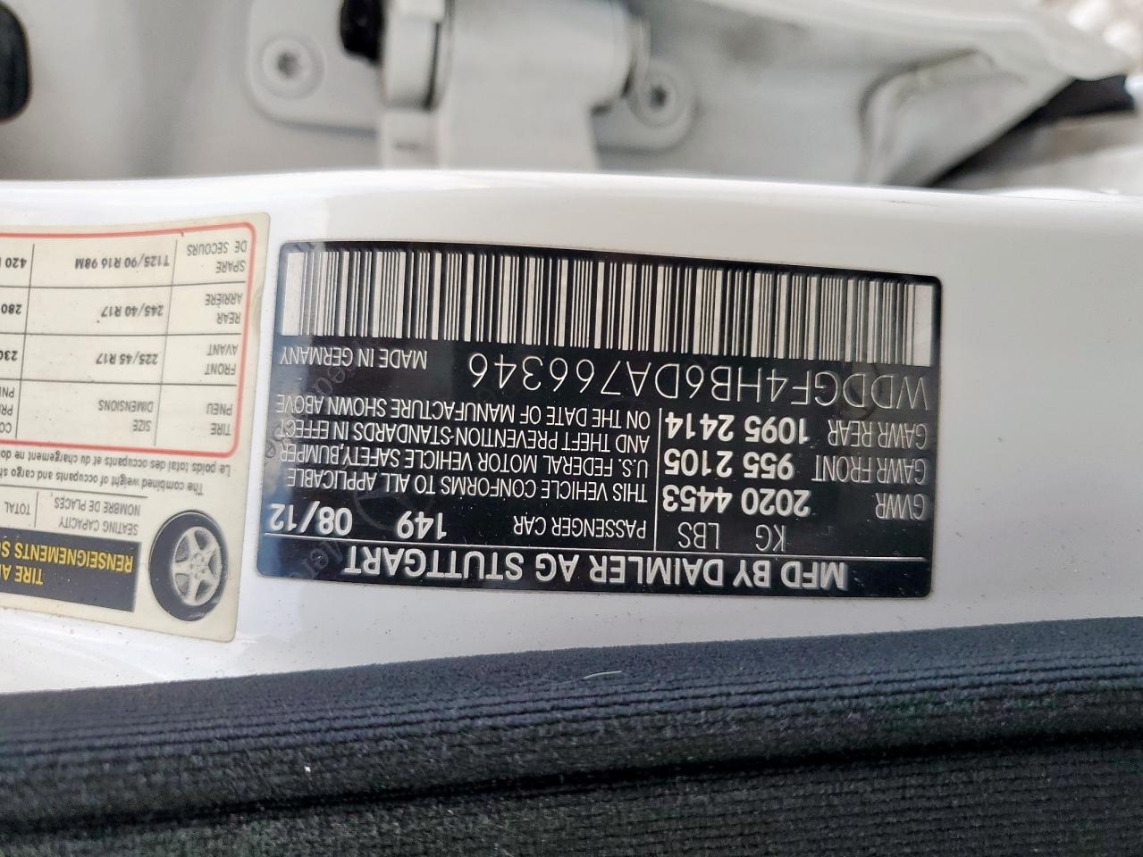 2013 Mercedes-Benz C 250 VIN: WDDGF4HB6DA766346 Lot: 93598695