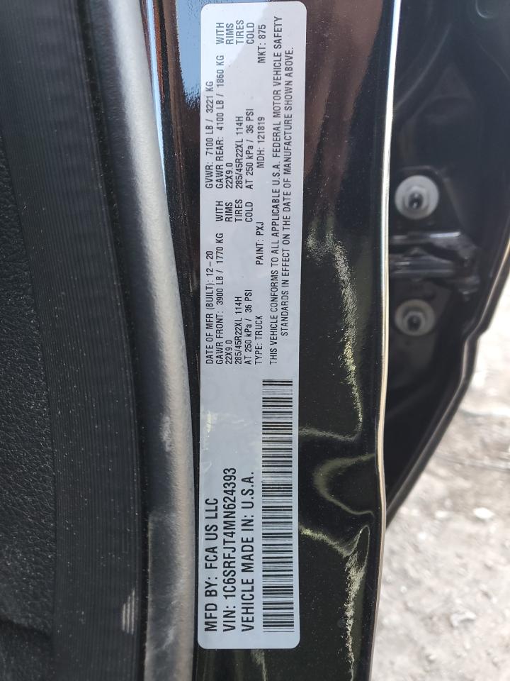 2021 Ram 1500 Laramie VIN: 1C6SRFJT4MN624393 Lot: 91130875