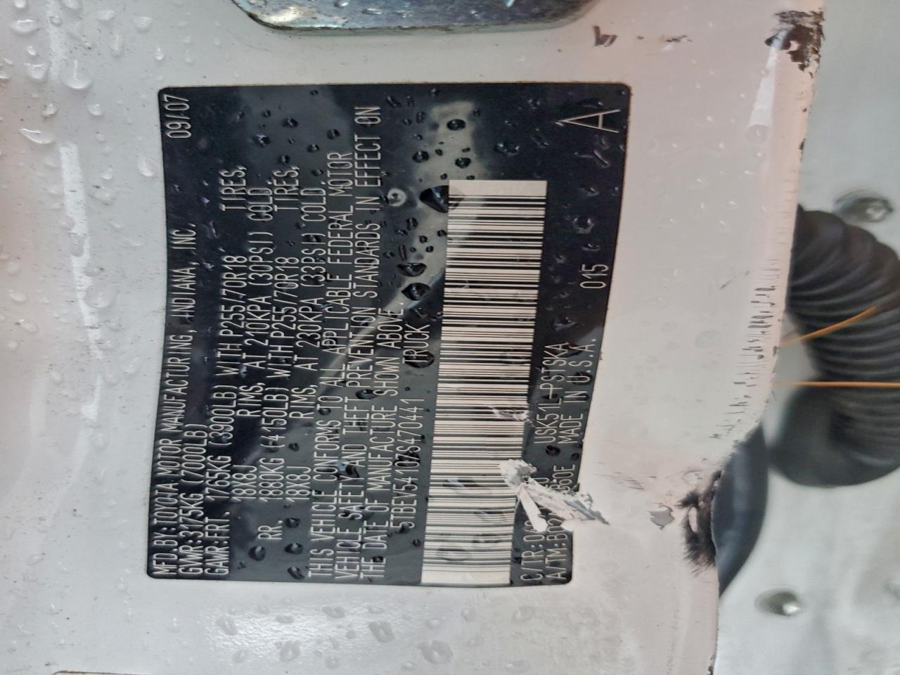 2007 Toyota Tundra Crewmax Sr5 VIN: 5TBEV54107S470441 Lot: 93838865