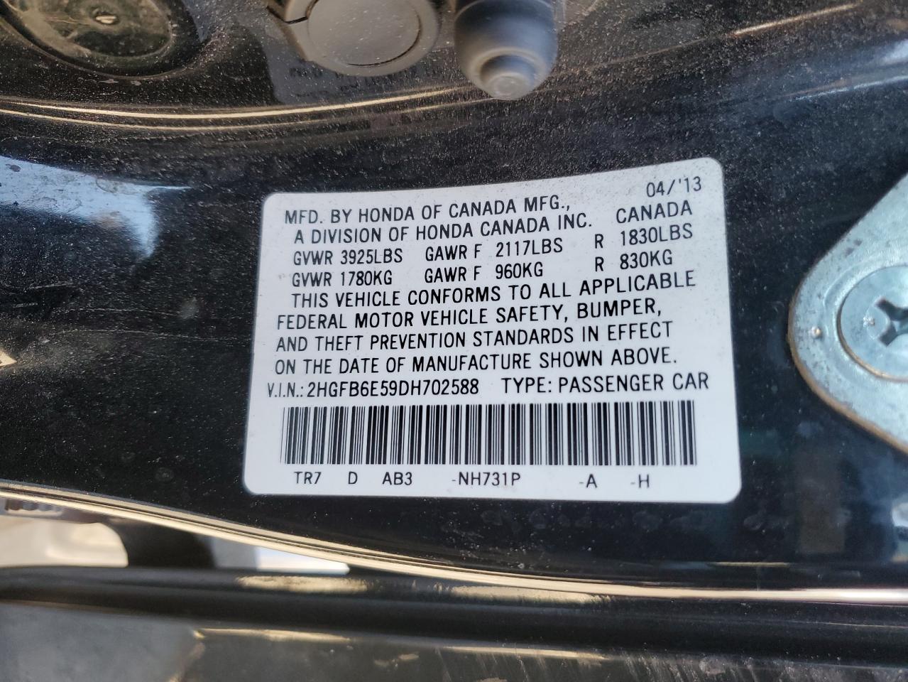 2013 Honda Civic Si VIN: 2HGFB6E59DH702588 Lot: 91731115