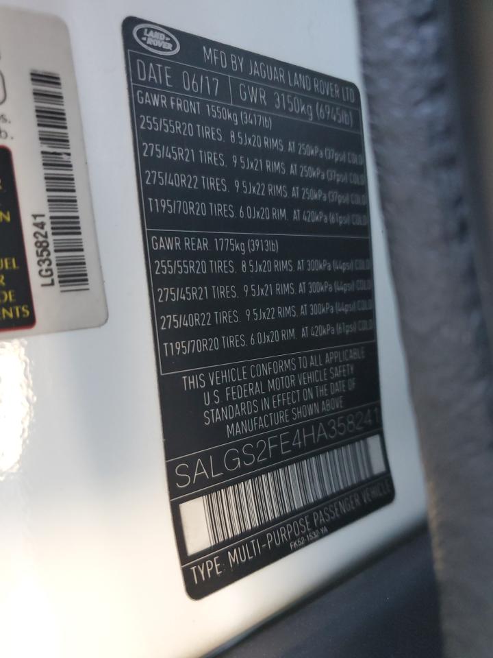 2017 Land Rover Range Rover Supercharged VIN: SALGS2FE4HA358241 Lot: 91931505
