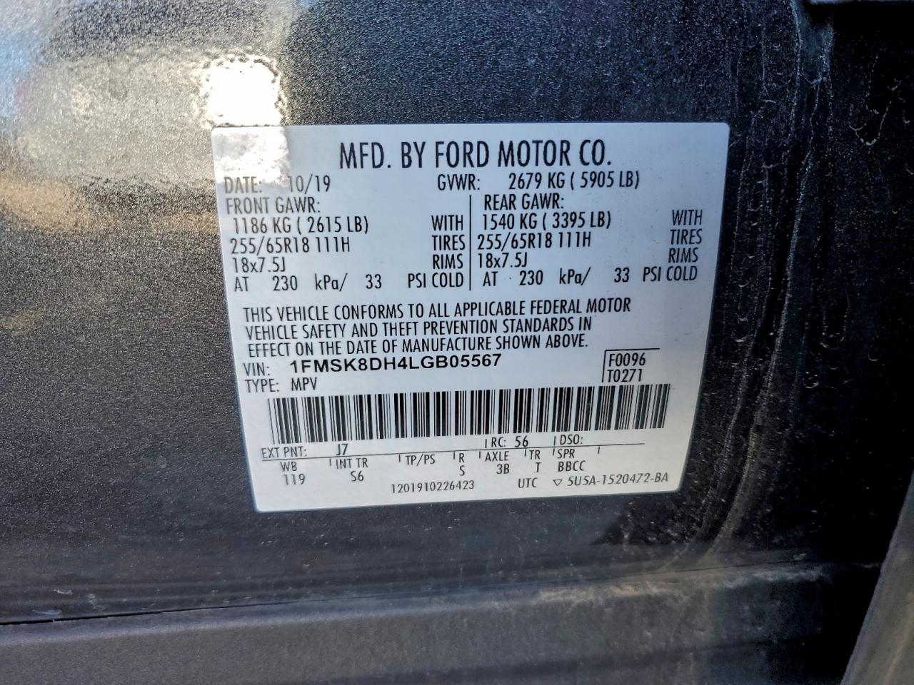 2020 Ford Explorer Xlt VIN: 1FMSK8DH4LGB05567 Lot: 94478765