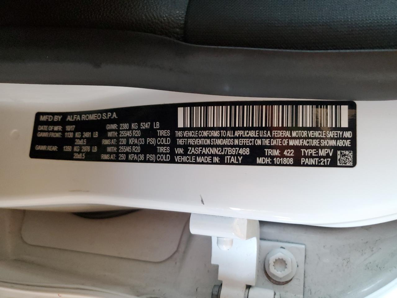 2018 Alfa Romeo Stelvio Ti Sport VIN: ZASFAKNN2J7B97468 Lot: 91463415