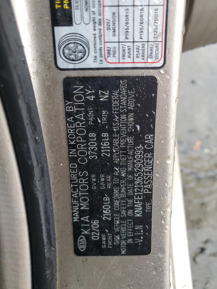 2006 Kia Spectra Lx VIN: KNAFE121365290993 Lot: 91719925