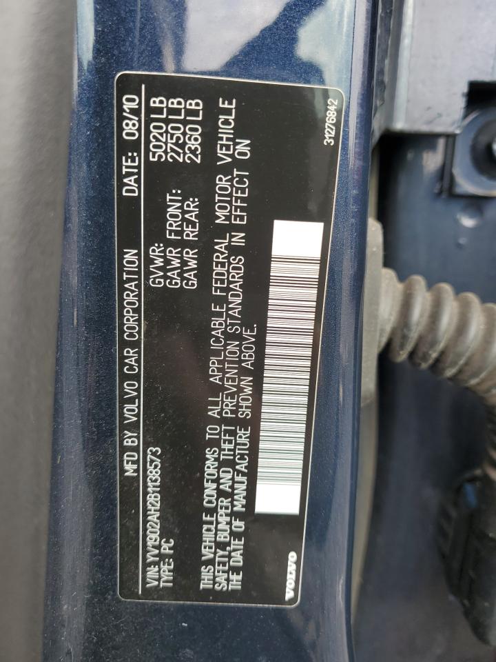 2011 Volvo S80 T6 VIN: YV1902AH2B1138573 Lot: 93738505