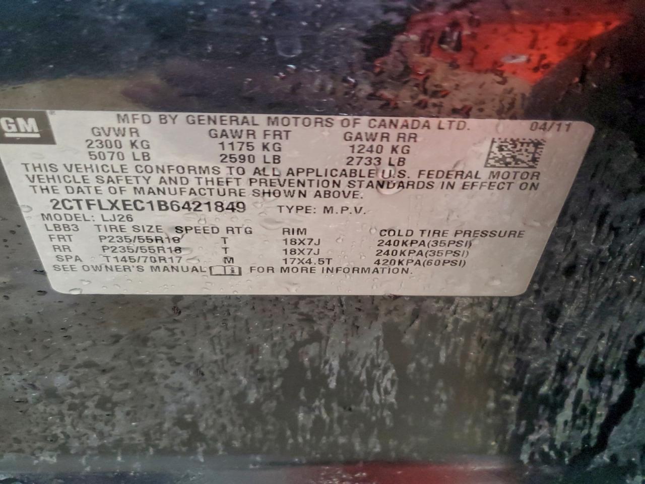 2011 GMC Terrain Slt VIN: 2CTFLXEC1B6421849 Lot: 92755095