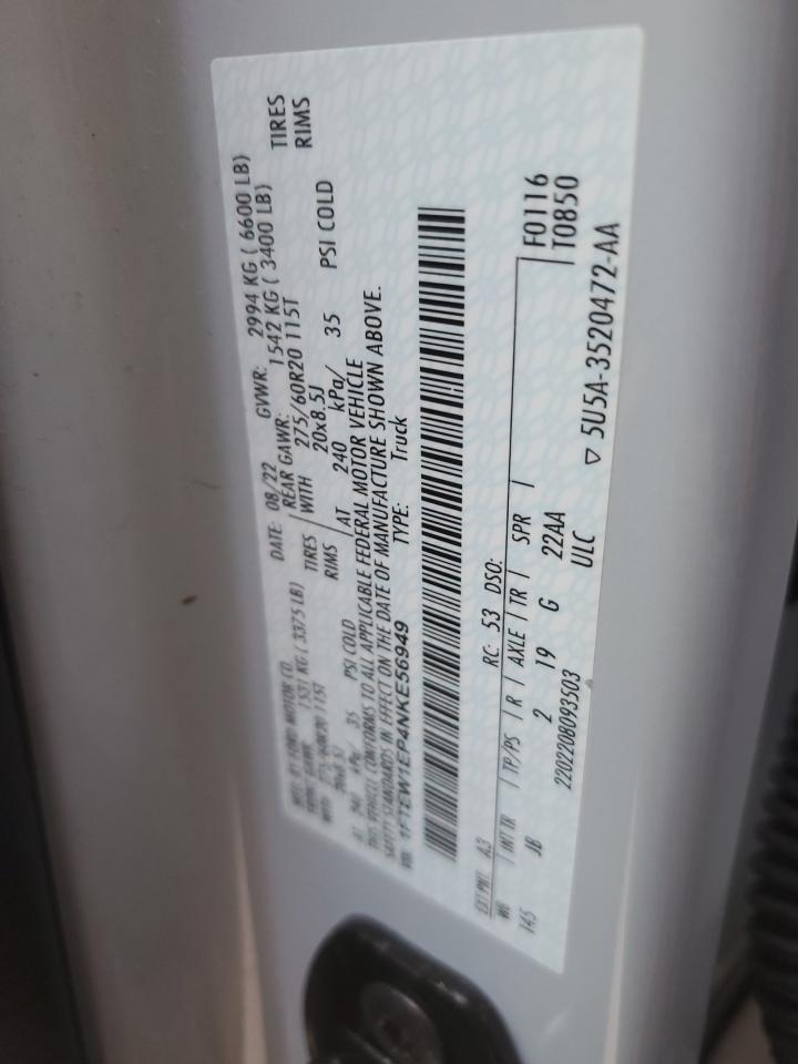 2022 Ford F150 Supercrew VIN: 1FTEW1EP4NKE56949 Lot: 93022005