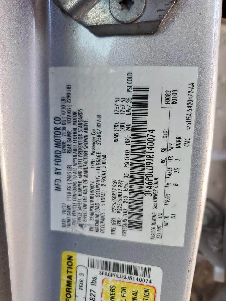 2018 Ford Fusion Se Hybrid VIN: 3FA6P0LU9JR140074 Lot: 91471005