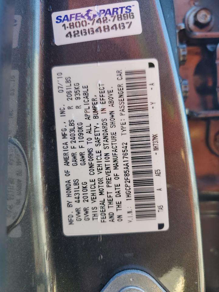 2010 Honda Accord Exl VIN: 1HGCP2F85AA176542 Lot: 91574775