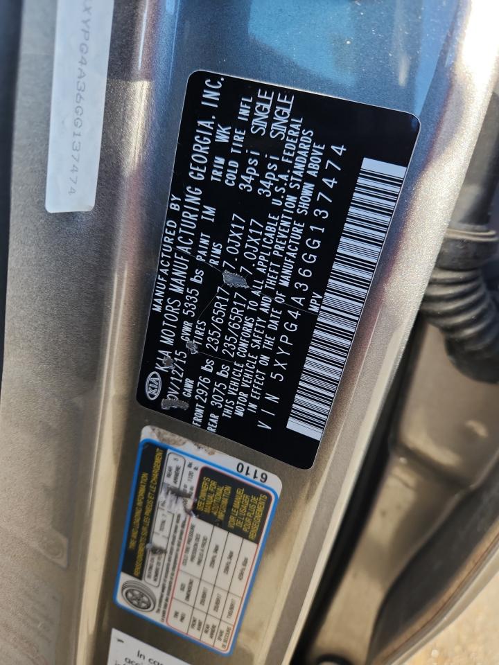 2016 Kia Sorento Lx VIN: 5XYPG4A36GG137474 Lot: 92176995