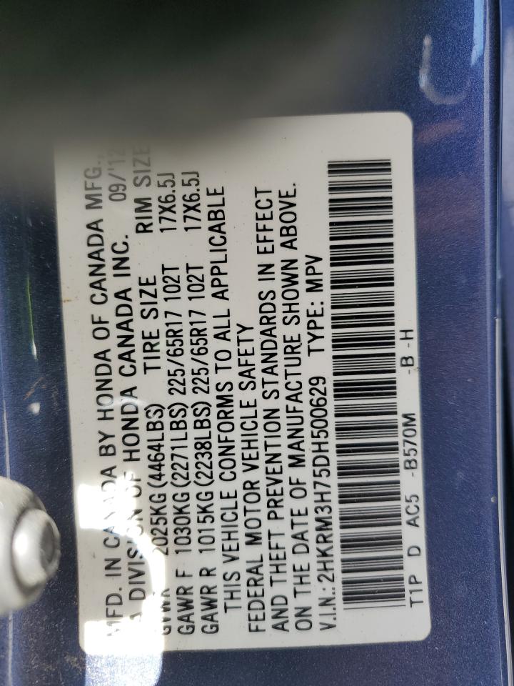 2013 Honda Cr-V Exl VIN: 2HKRM3H75DH500629 Lot: 92192295